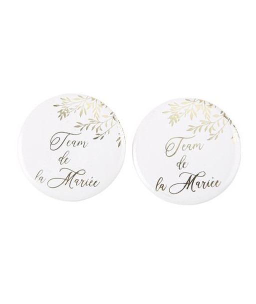 Badge EVJF  "team de la mariée" x2 blancs et or