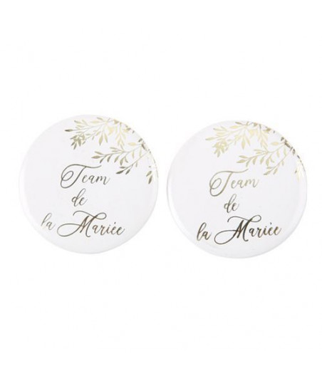 Badge EVJF  "team de la mariée" x2 blancs et or