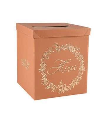 Urne "merci" en carton terracotta - mariage, anniversaire