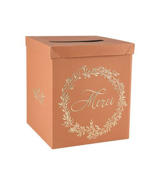 Urne "merci" en carton terracotta - mariage, anniversaire