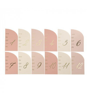 12 Marque-Tables Curve Nude, Blush, Terracotta et Or