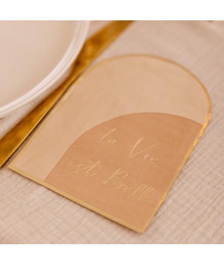 16 serviettes minimalistes nude blush et dorée