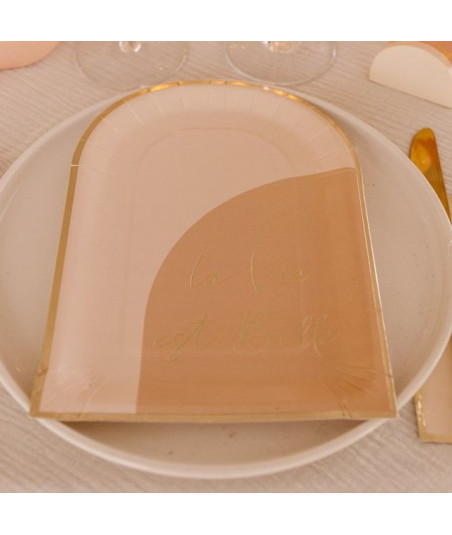 8 assiettes minimalistes La Vie est Belle Nude Blush et dorée