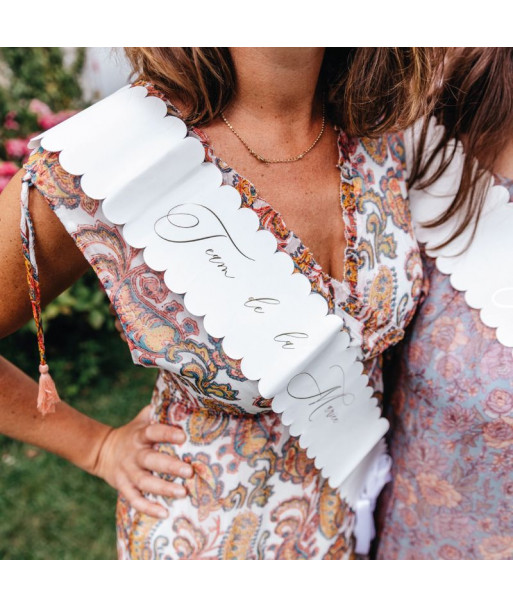 Echarpe Dentelle Team de la Mariee Blanche et Or avec Ruban Satin Blanc