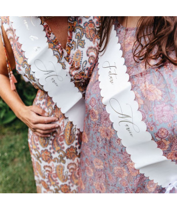 Echarpe Dentelle Team de la Mariee Blanche et Or avec Ruban Satin Blanc