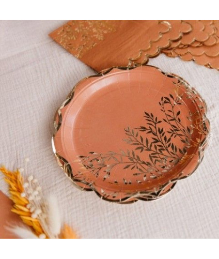 Assiettes Terracotta et Or x8