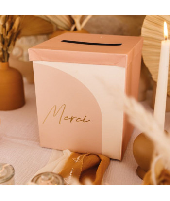 Urne "merci" en carton rose - mariage, anniversaire