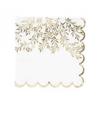 16 serviettes jetables blanches et or