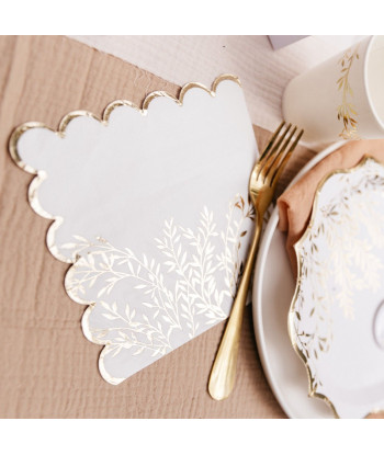 16 serviettes jetables blanches et or
