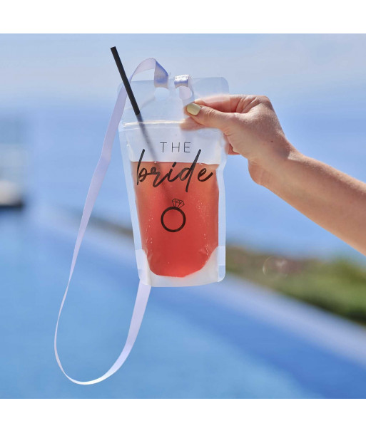 Pochette à boisson Team Bride EVJF avec paille et lanière