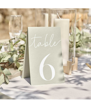 Numéro de table papier vert sauge