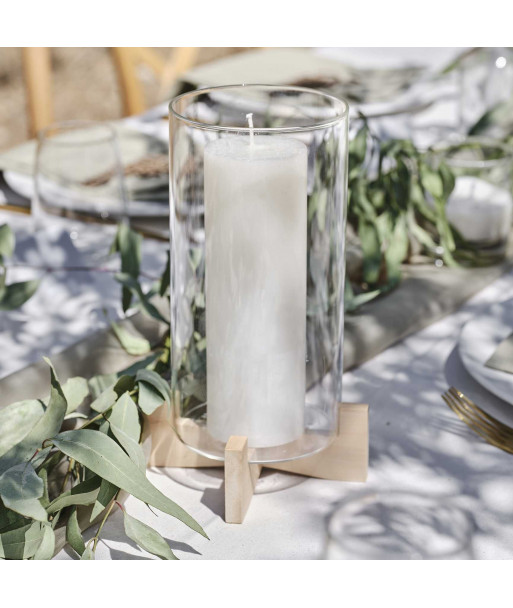 Bougeoir en verre et bois
