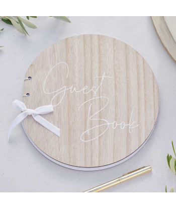 Livre d'or mariage rond en bois personnalisable