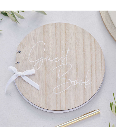 Livre d'or mariage rond en bois personnalisable