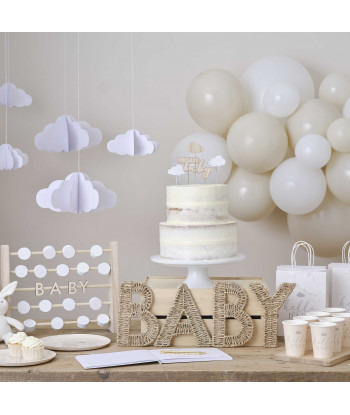 Cake topper nuage en bois Hello baby