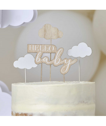 Cake topper nuage en bois Hello baby
