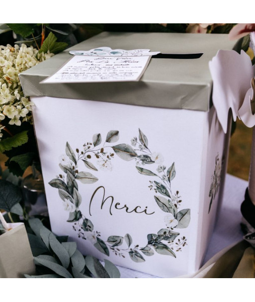 Urne botanique feuillages vert et or