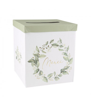 Urne botanique feuillages vert et or