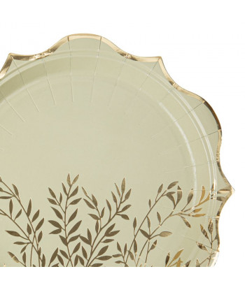 Assiettes vert sauge et or Jolis Brins x8