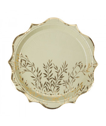 Assiettes vert sauge et or Jolis Brins x8