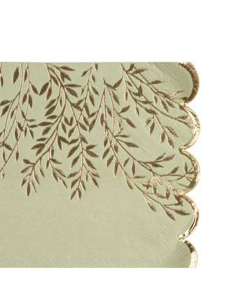 Serviettes vert sauge et or Jolis Brins x16