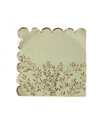 Serviettes vert sauge et or Jolis Brins x16