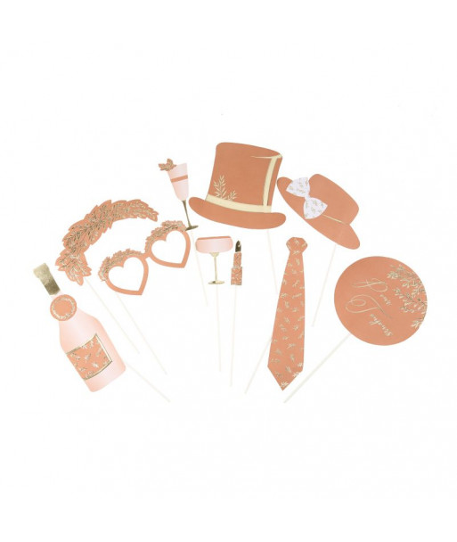 Kit Photobooth Jolis Brins Terracotta et Or 10 Pieces