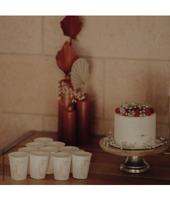 Gobelets beige carton pampa et fleurs blush et or