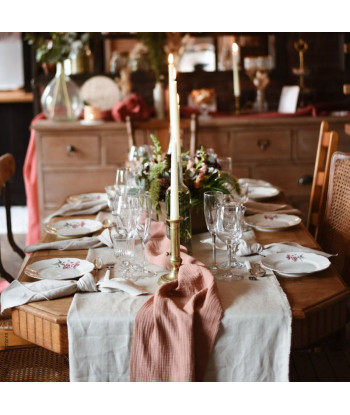 Chemin de table en  gaze de coton - vieux Rose