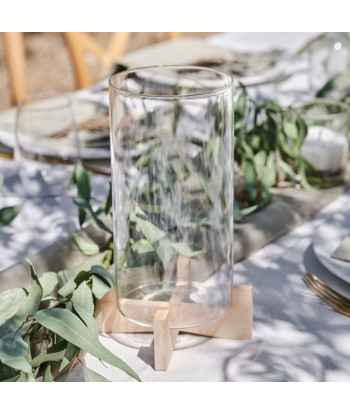 Bougeoir en verre et bois