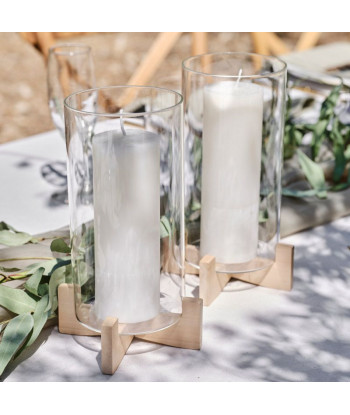 Bougeoir en verre et bois
