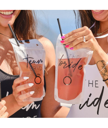 Pochette à boisson Team Bride EVJF avec paille et lanière