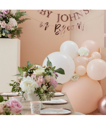 Arche de ballons rose gold, pêche et blanc