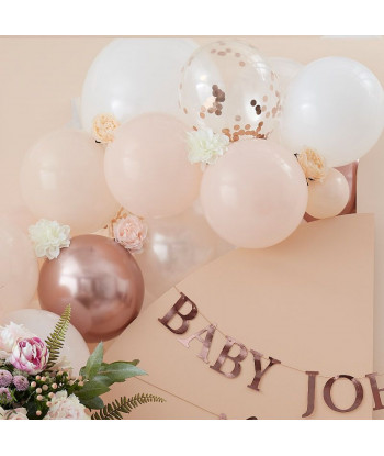 Arche de ballons rose gold, pêche et blanc