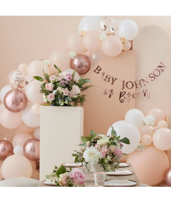 Arche de ballons rose gold, pêche et blanc
