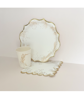 Gobelets beige carton pampa et fleurs blush et or