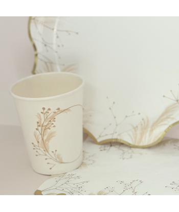 Gobelets beige carton pampa et fleurs blush et or