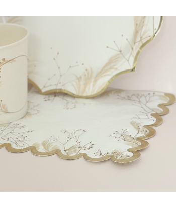 Serviettes jetables pampa et fleurs, blush et or