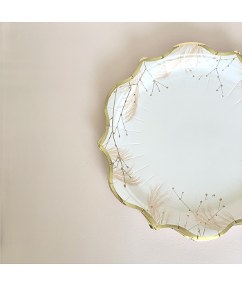 Assiettes jetables pampa et fleurs - blush et or