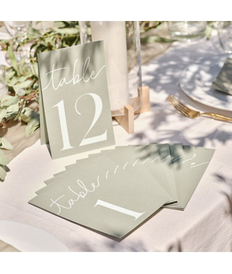 Numéro de table papier vert sauge