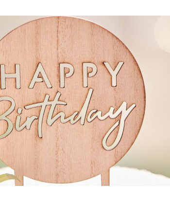 Cake topper rond "happy birthday" en bois