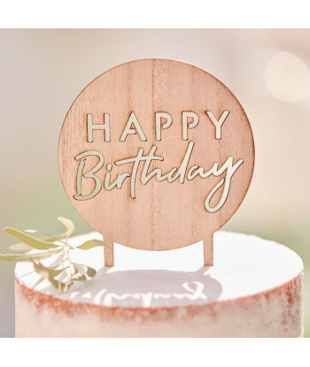 Cake topper rond "happy birthday" en bois