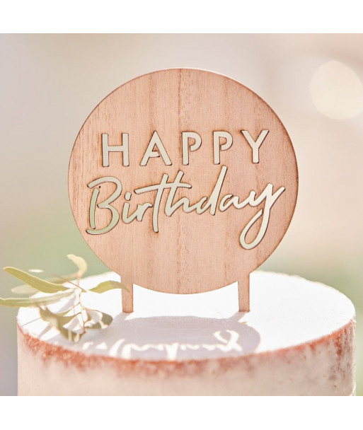 Cake topper rond "happy birthday" en bois