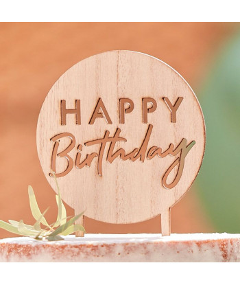 Cake topper rond "happy birthday" en bois