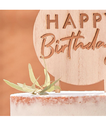 Cake topper rond "happy birthday" en bois