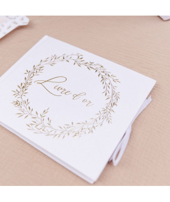 Livre d'or blanc avec couronne végétale or