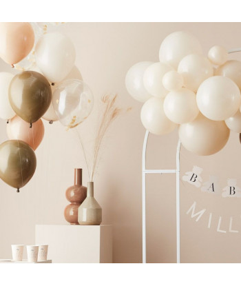 Ballons confettis nounours camel, marron et nude pour baby shower