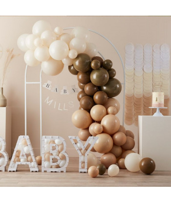 Ballons confettis nounours camel, marron et nude pour baby shower