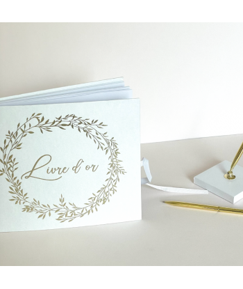 Livre d'or blanc avec couronne végétale or