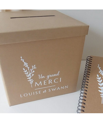 Urne mariage personnalisable kraft - Fleurs sauvages